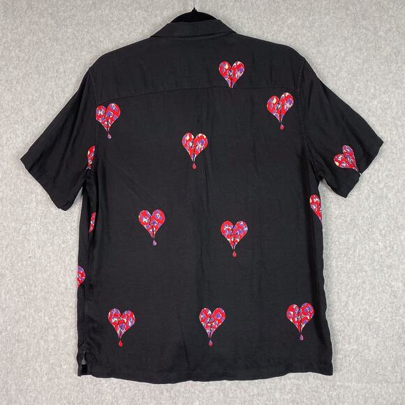 AllSaints Shirt Mens XS Black Ikuma Breakup Short Sleeve Camp All Over Print - Picture 4 of 10